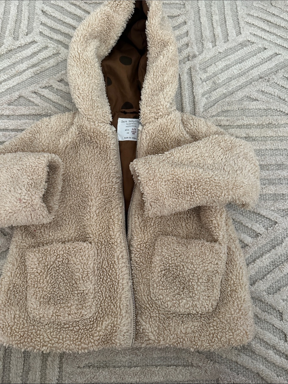 Zara Cream Sherpa Hooded Jacket with Brown Lining